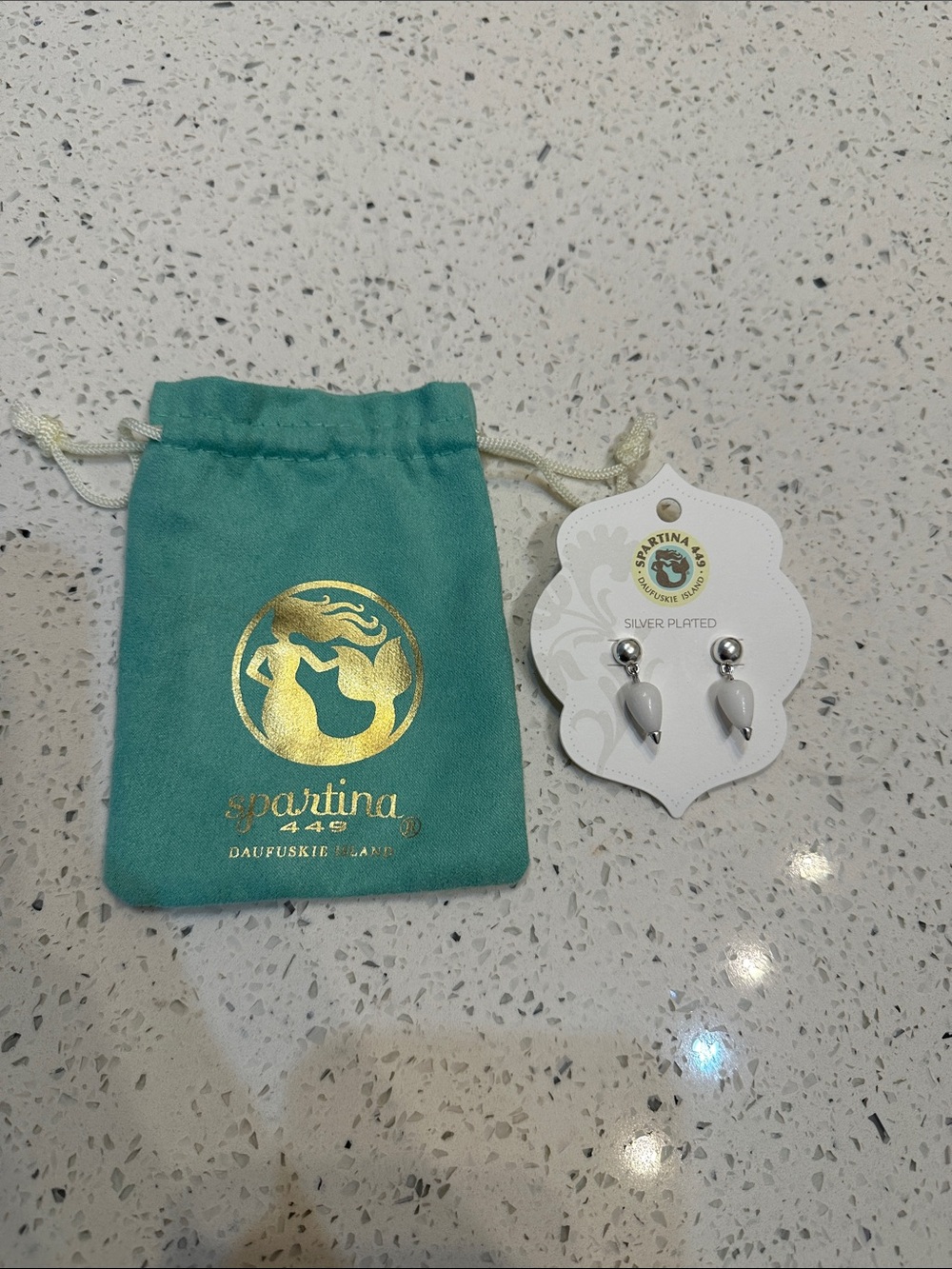 Spartina 449 Silver-Plated Earrings with White Teardrops